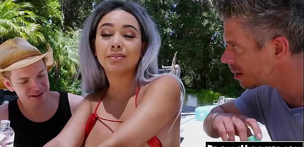  Busty beauty Aaliyah Hadid DP fucked by two horny white guys